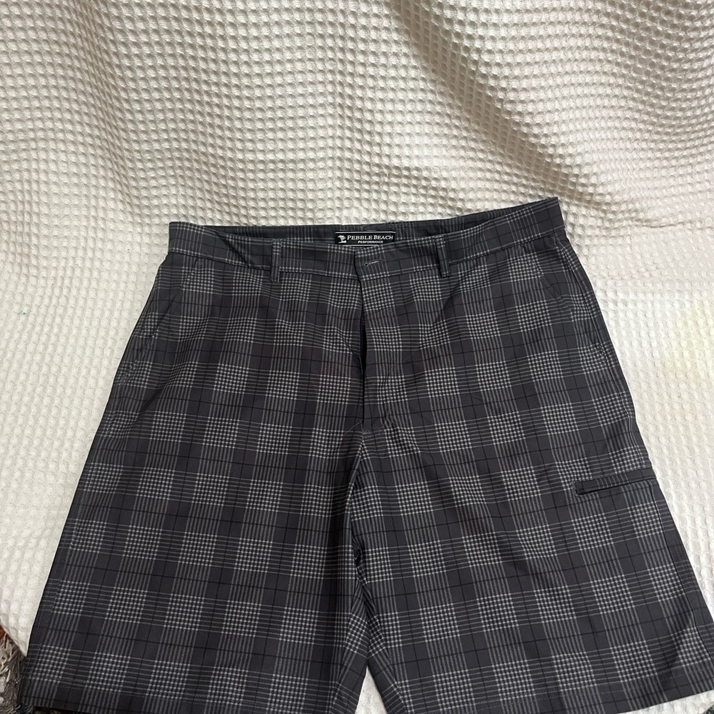 Pebble Beach Performance Black Gray Plaid Men Shorts